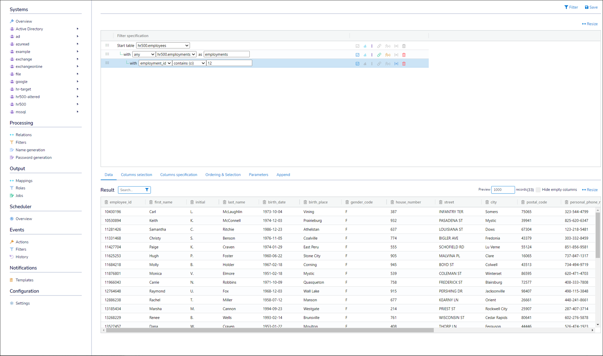 Preview filter results