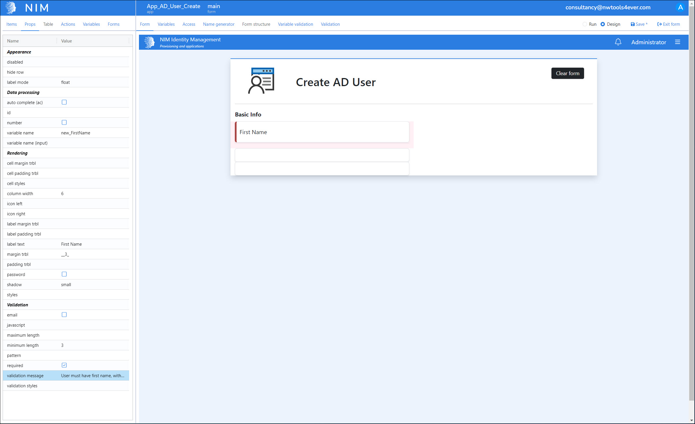 Configure first-name input