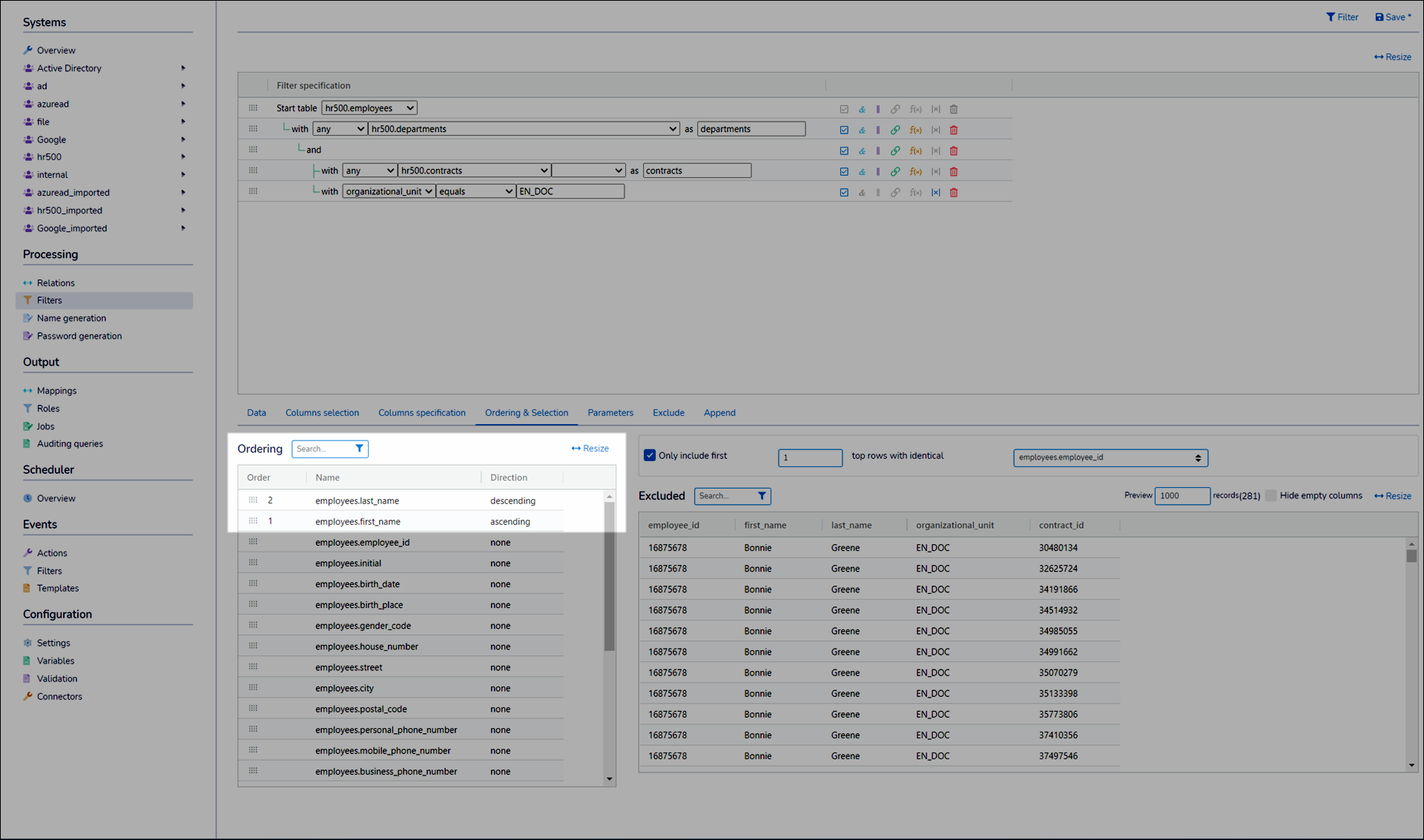 Reorder sorting criteria