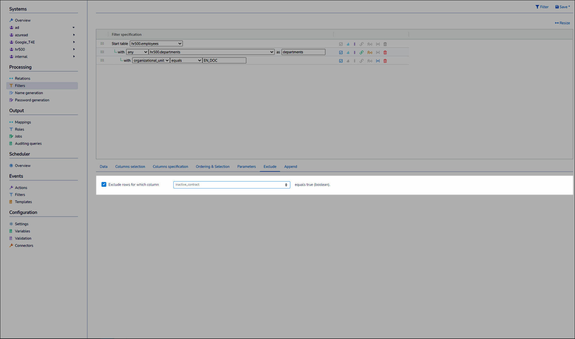 Select a Boolean column to exclude