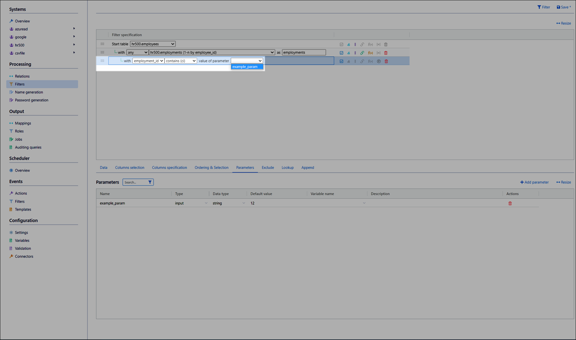 Select the parameter for the expression