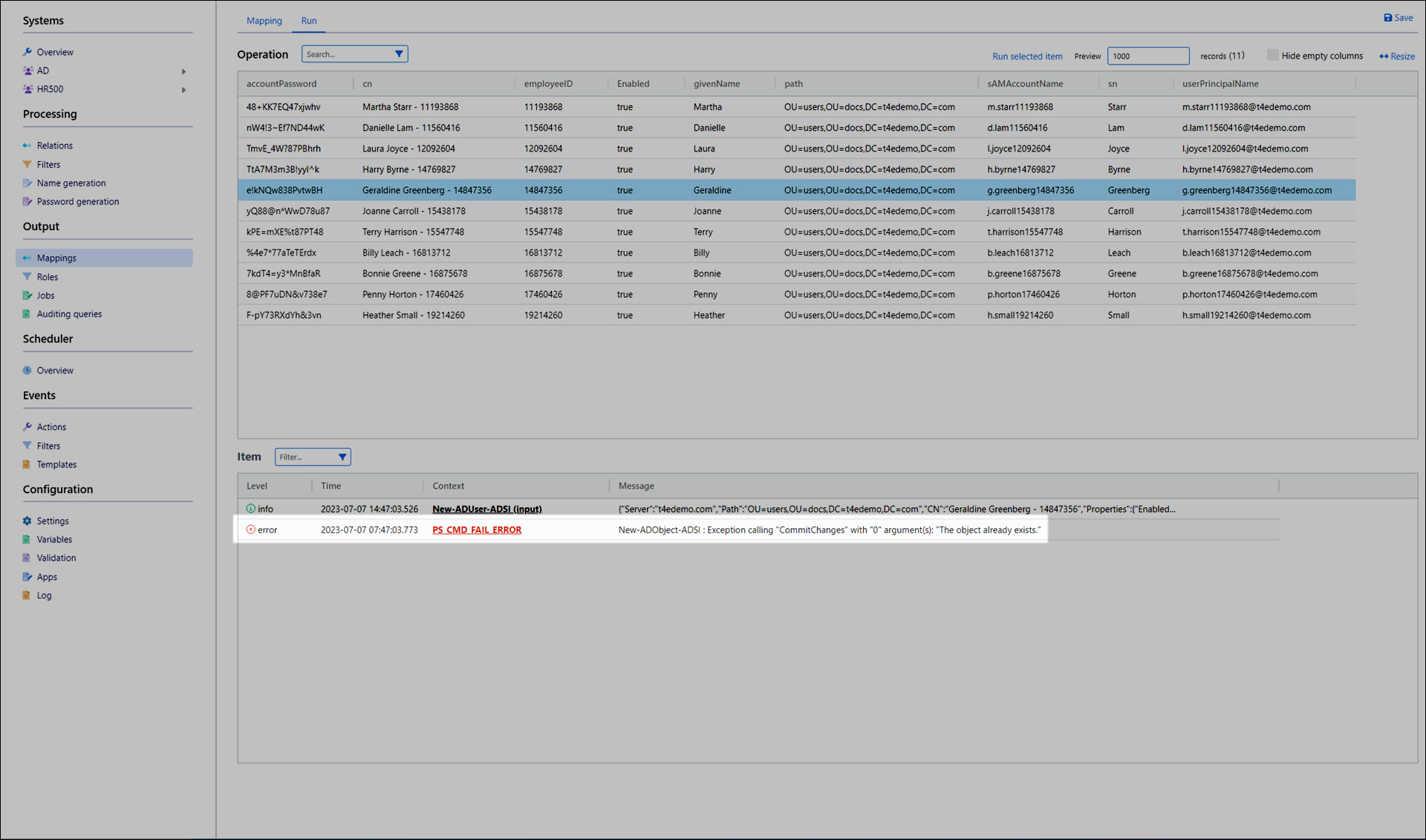 Review mapping error details