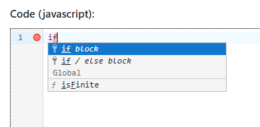 IntelliSense suggestions in a NIM JavaScript editor