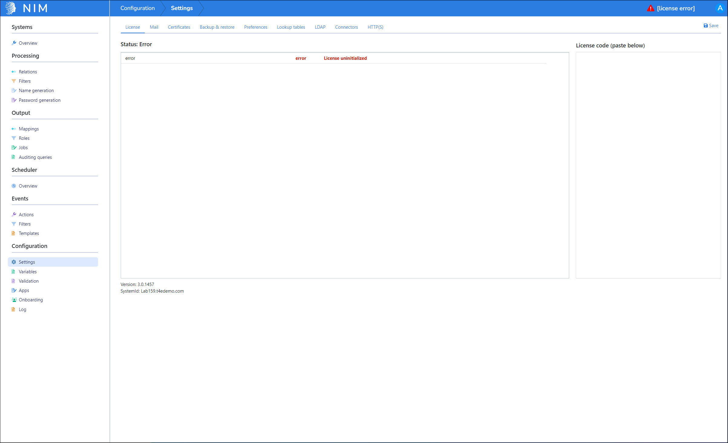 License tab in NIM Settings