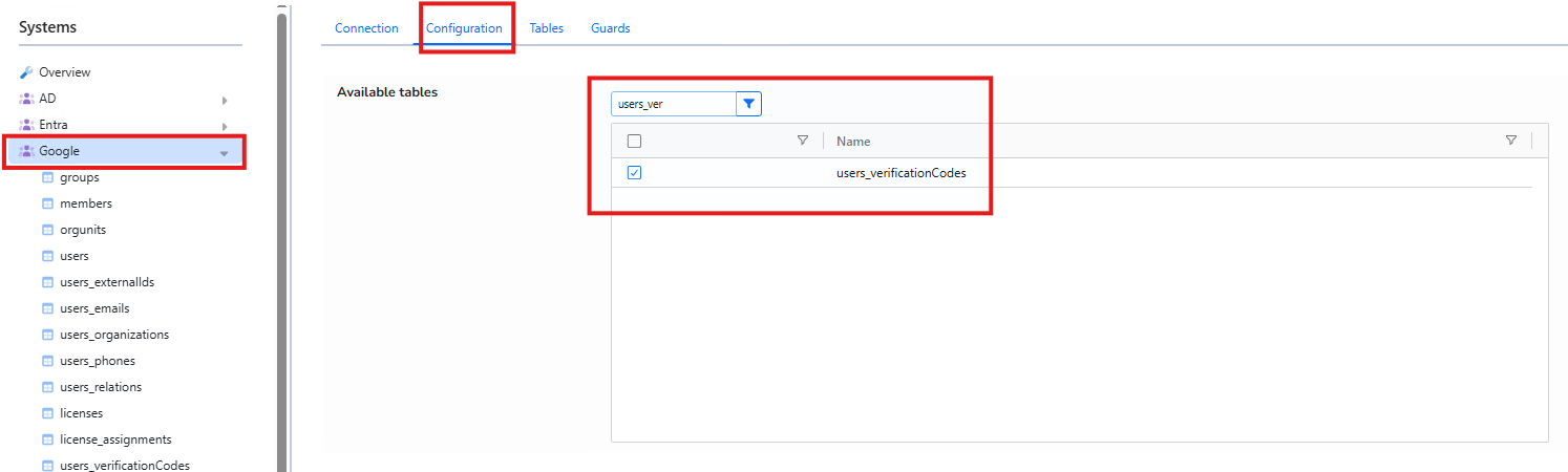 Google system configuration with users verification codes enabled