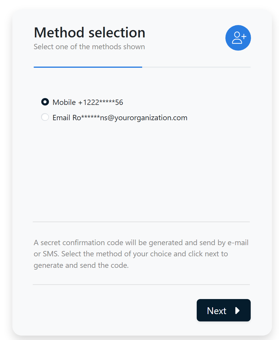 User selects an OTP delivery method during onboarding