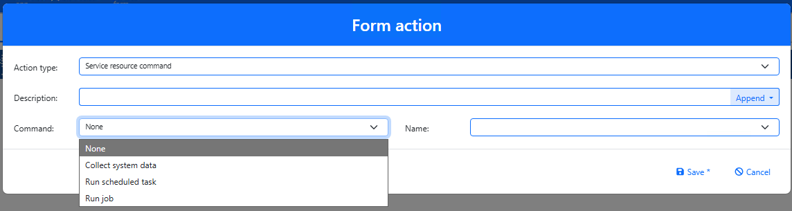 Select a service resource command