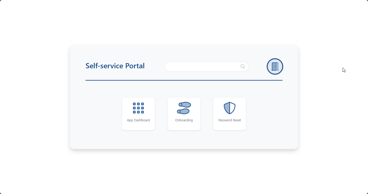 Self-Service Portal with a search box and App Dashboard, Onboarding, and Password Reset tiles
