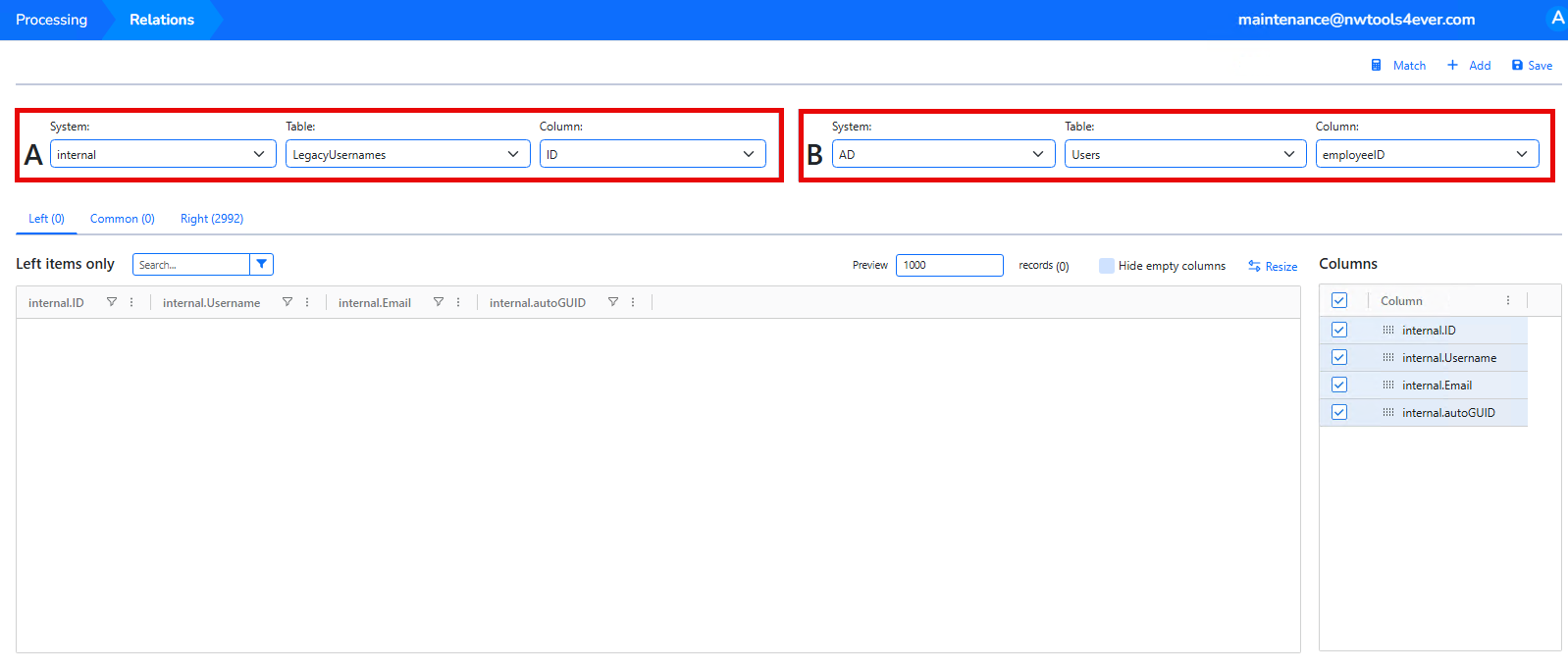 Configure relations to the legacy username table