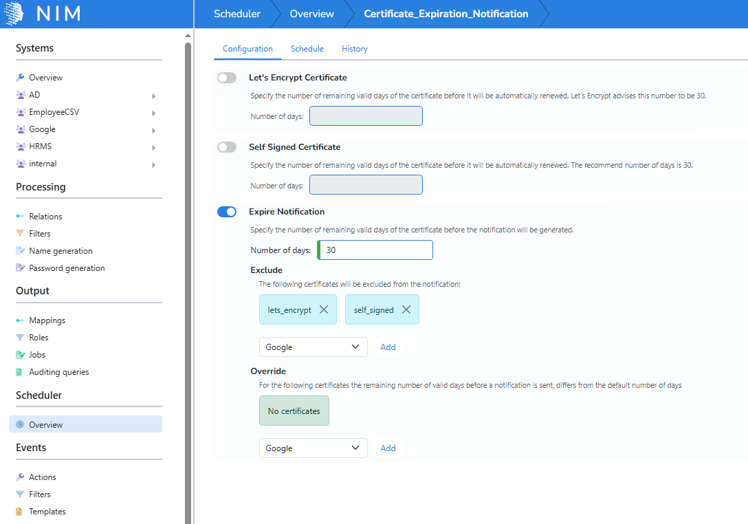 Enable the certificate expiration notification