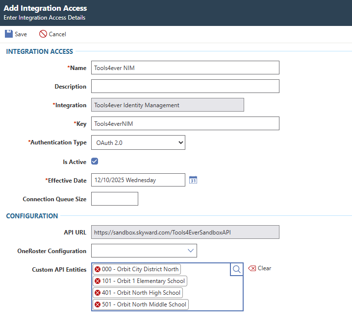 Configure the Tools4ever NIM integration access record
