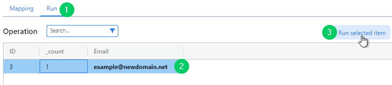 Run a selected Internal user mapping result