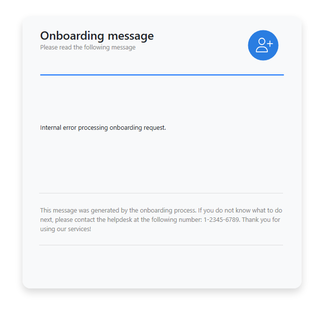Internal error processing onboarding request after entering an ID