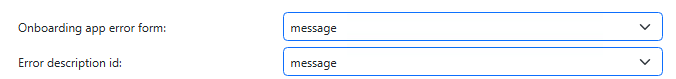 Onboarding app error form and Error description id both set to message