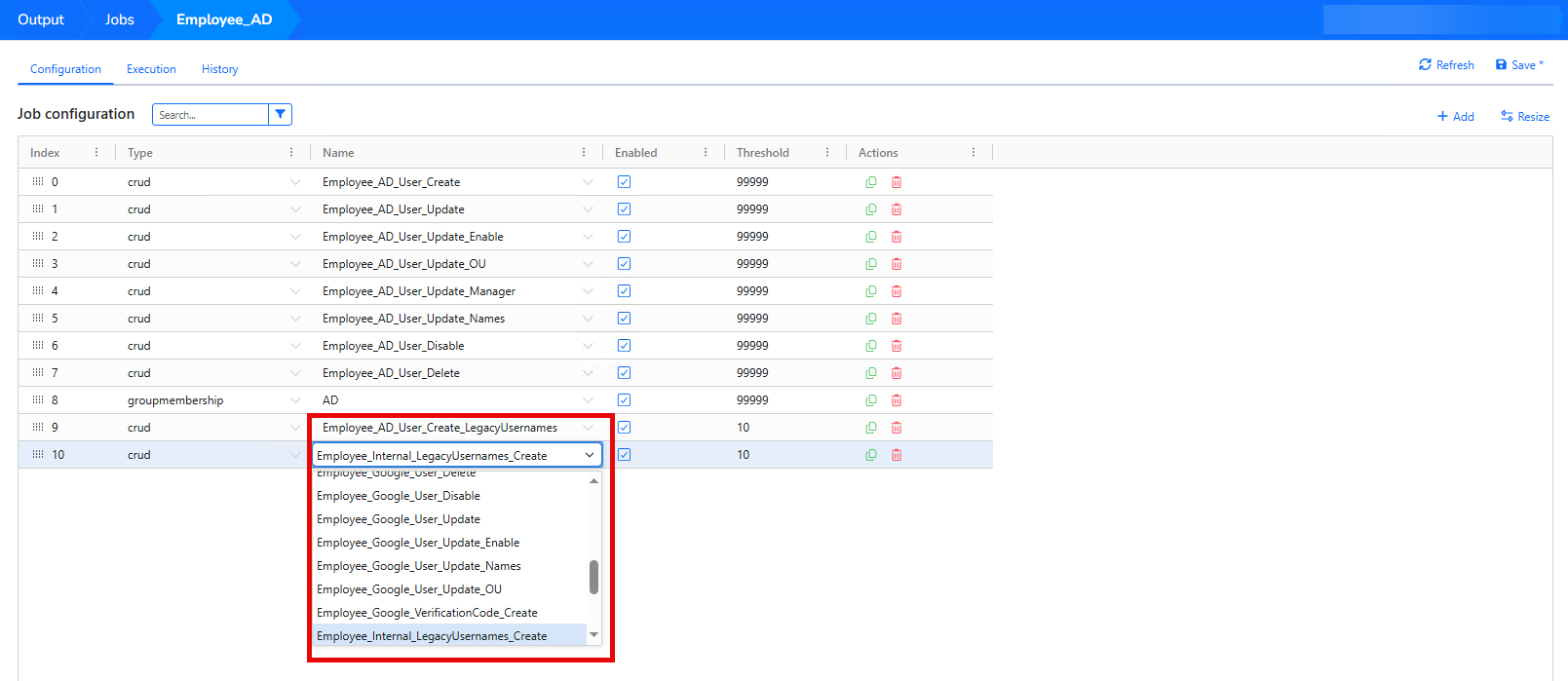 Configure the added job items