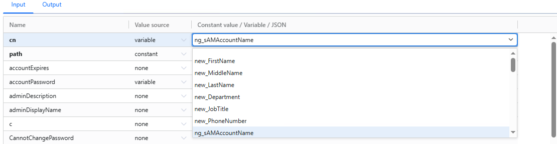 Choose a value source
