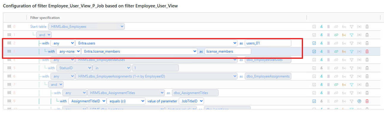Example Entra license filter column selection