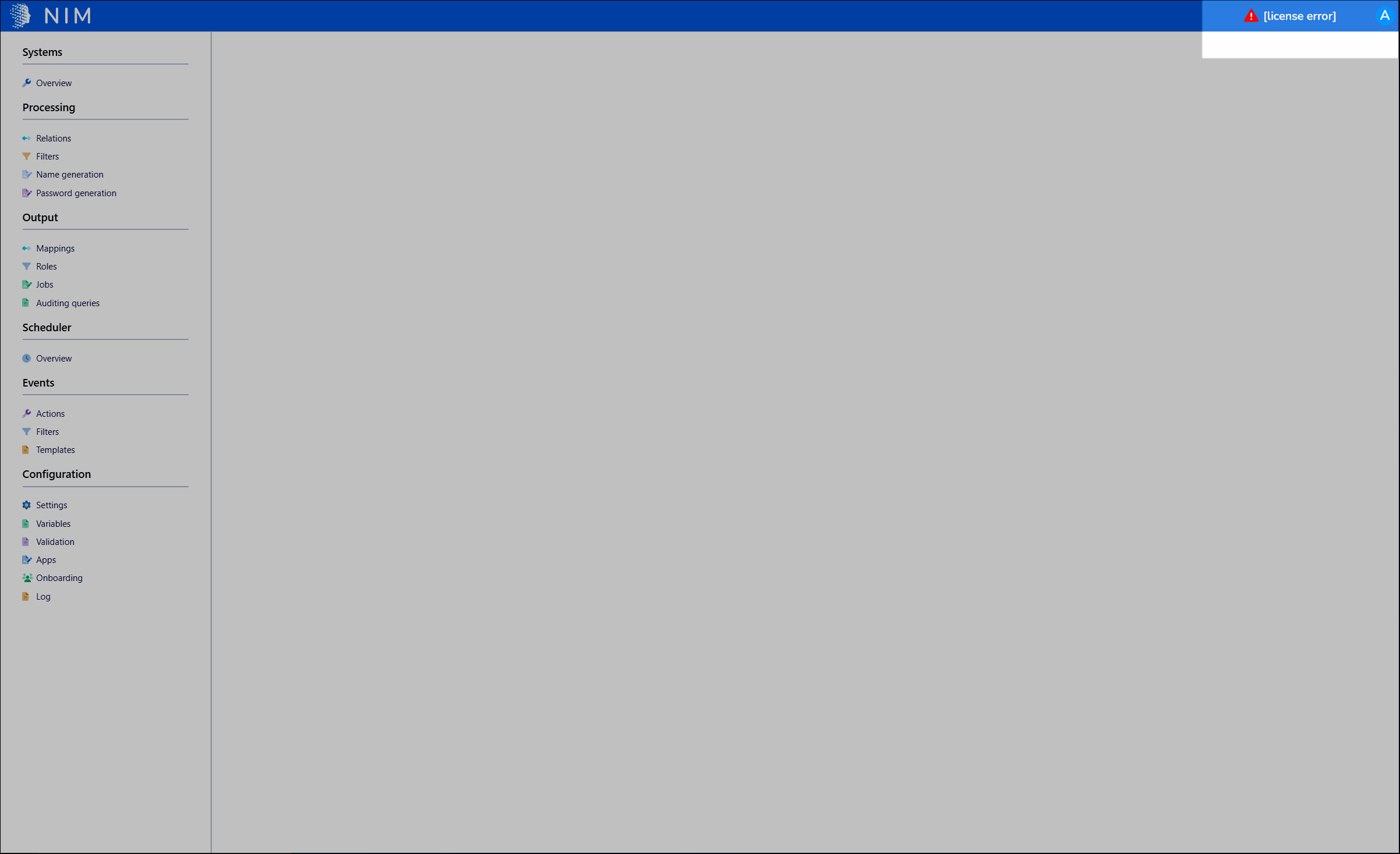 NIM license error indicator