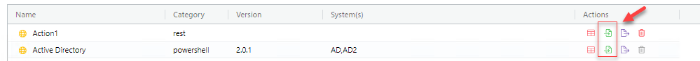 Connector list with an arrow highlighting the green document upgrade action