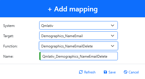 Create a Qmlativ Demographics_NameEmail delete mapping