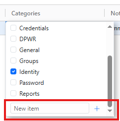 Category selector with the New Item field
