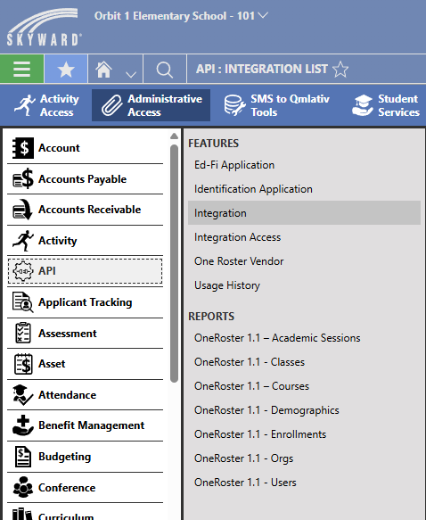 Skyward Qmlativ Integration menu