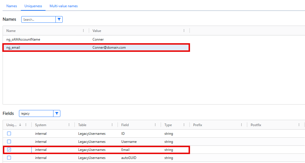 Check generated email addresses against history
