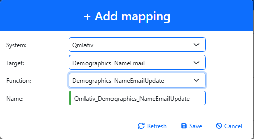 Create a Qmlativ Demographics_NameEmail update mapping