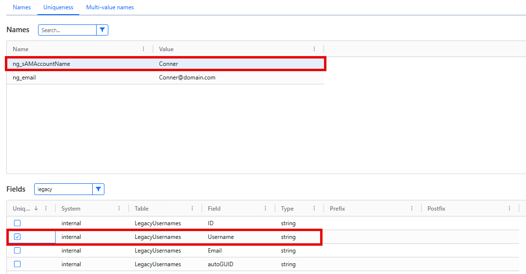 Check generated usernames against history