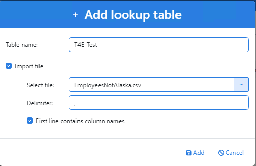 Import a lookup table CSV