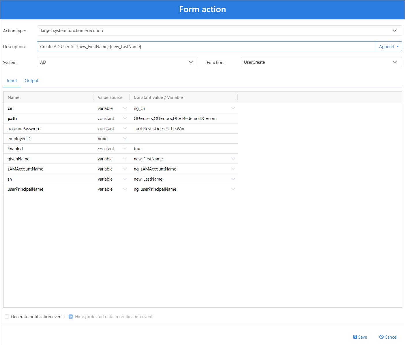 Configure AD user-create input mappings