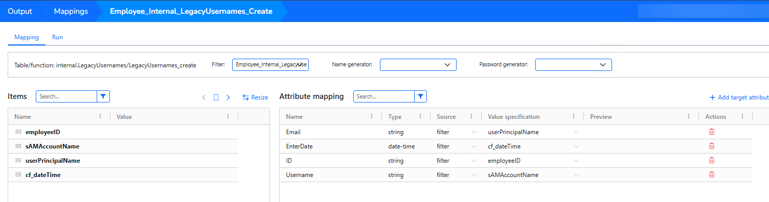 Map the user identifiers and entry date to the history table