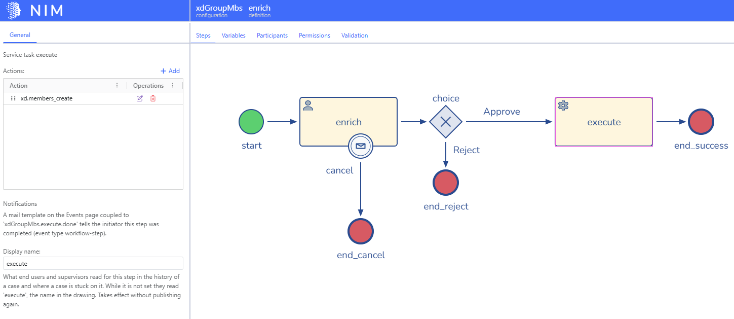 The side bar of a service task with one target system action