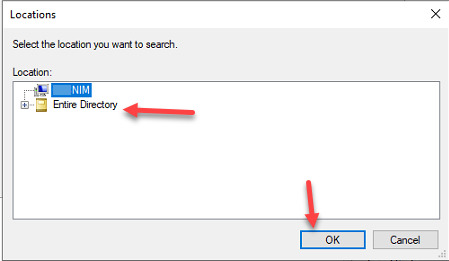 Select Entire Directory in the Locations dialog