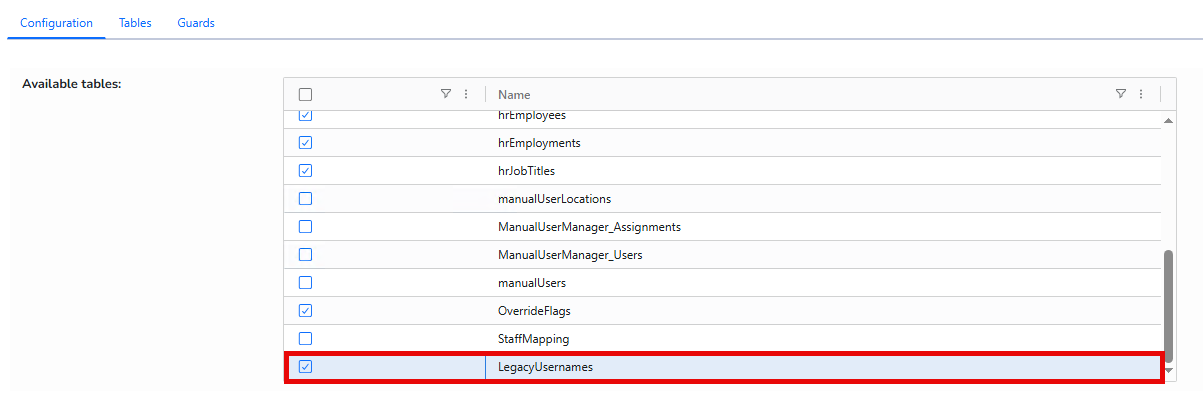 Enable the history table in Available tables