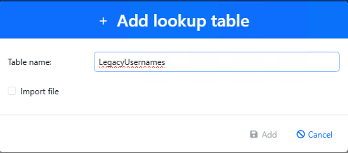 Name the lookup table LegacyUsernames