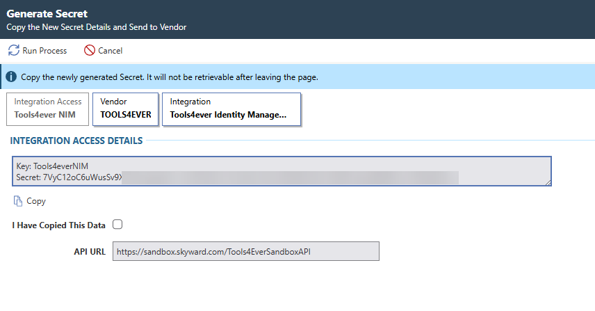 Confirm copied secret information and run the process
