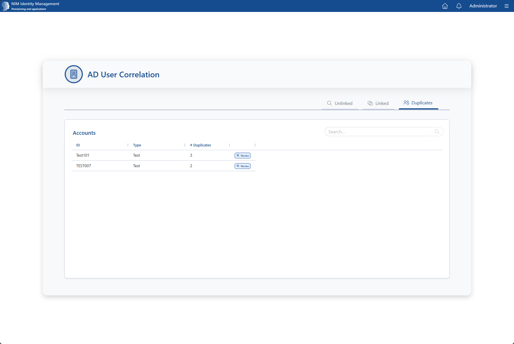 User Correlation app Duplicates tab showing records with multiple account matches