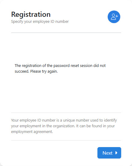 Password reset registration error