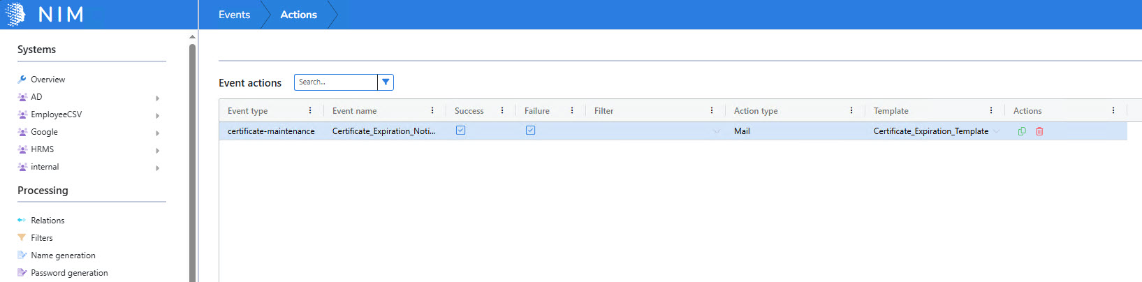 Connect the certificate event to the notification template